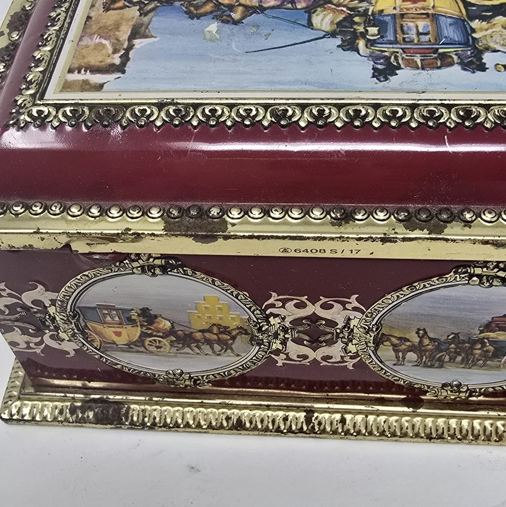 Vintage klann quality biscuit candy metal tin hinged lid western‎ germany